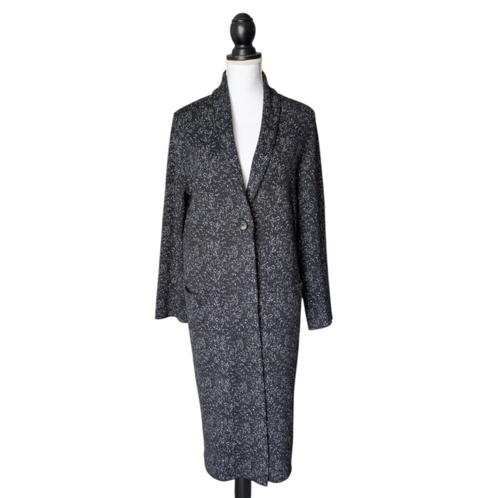 J Jill Black White Wool Blend Button Duster Cardigan Sweater Size Small Speckled - Picture 1 of 6